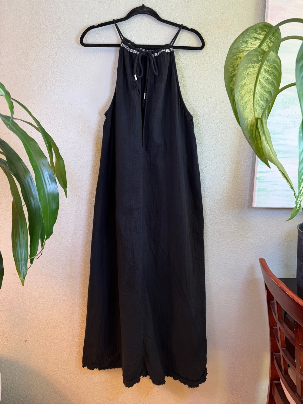 Madewell Cotton Boho Black White Halter Small High Low Back Keyhole Maxi Dress L - Picture 4 of 10
